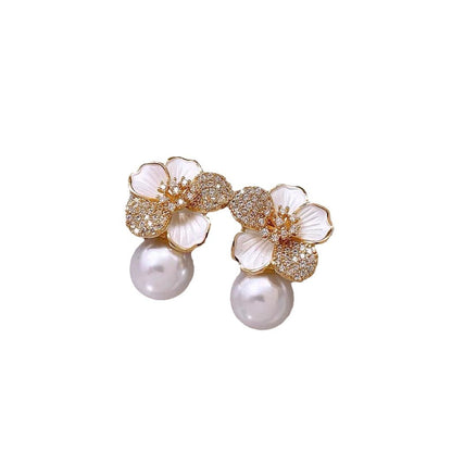 Floral Pearl Earrings Gold Plated