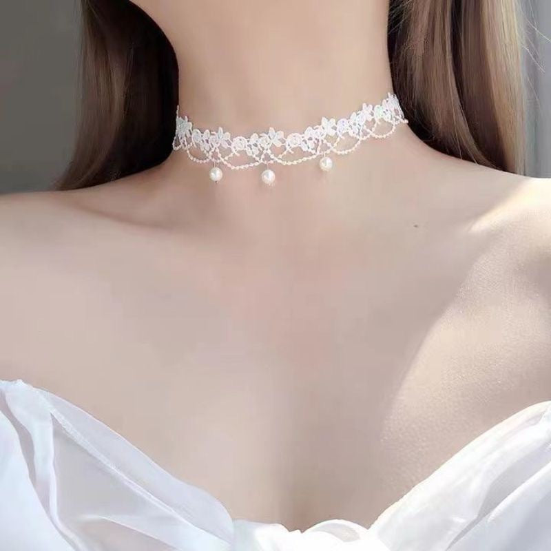 Floral Pearl Lace Choker Necklace