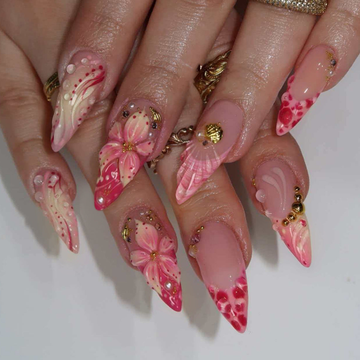 Floral Pearl Rhinestone Nail Art Decorations