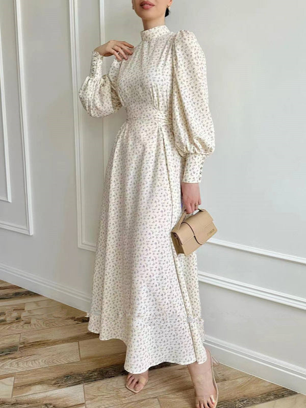 Floral Print A-Line Dress with Adjustable Waist