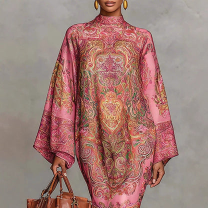 Floral Print A-Line Dress with Flared Sleeves