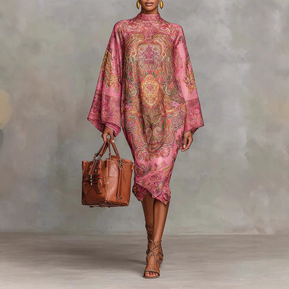 Floral Print A-Line Dress with Flared Sleeves