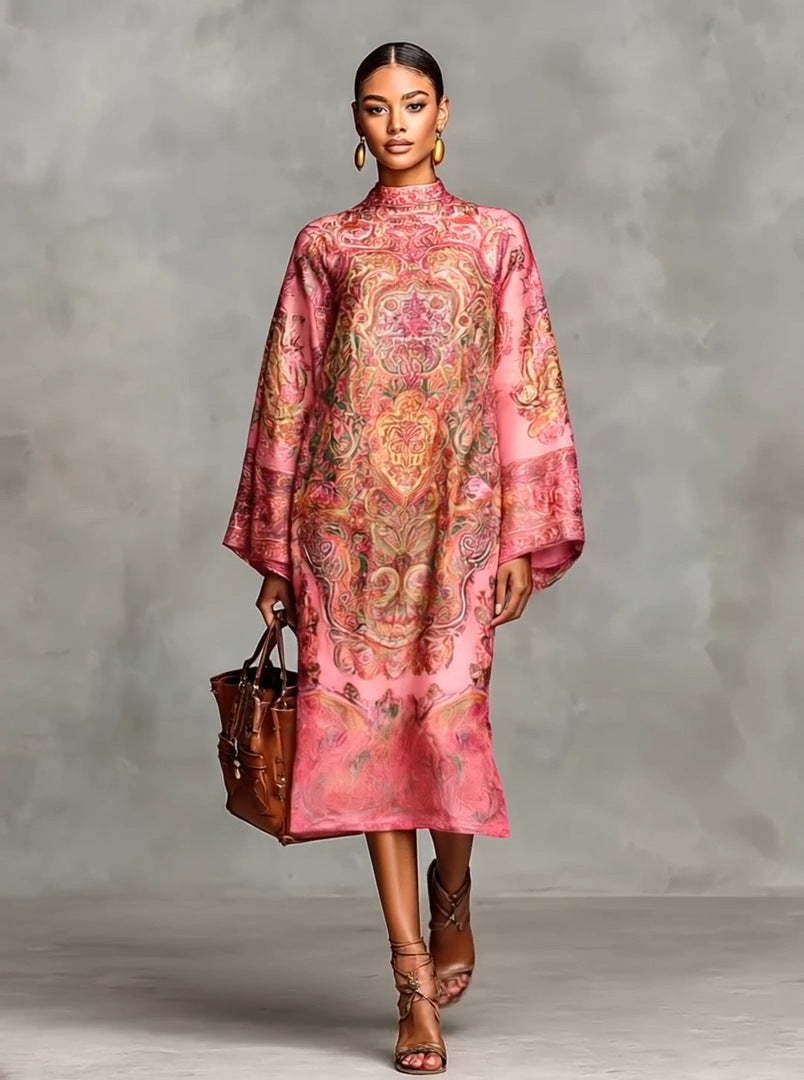 Floral Print A-Line Dress with Flared Sleeves