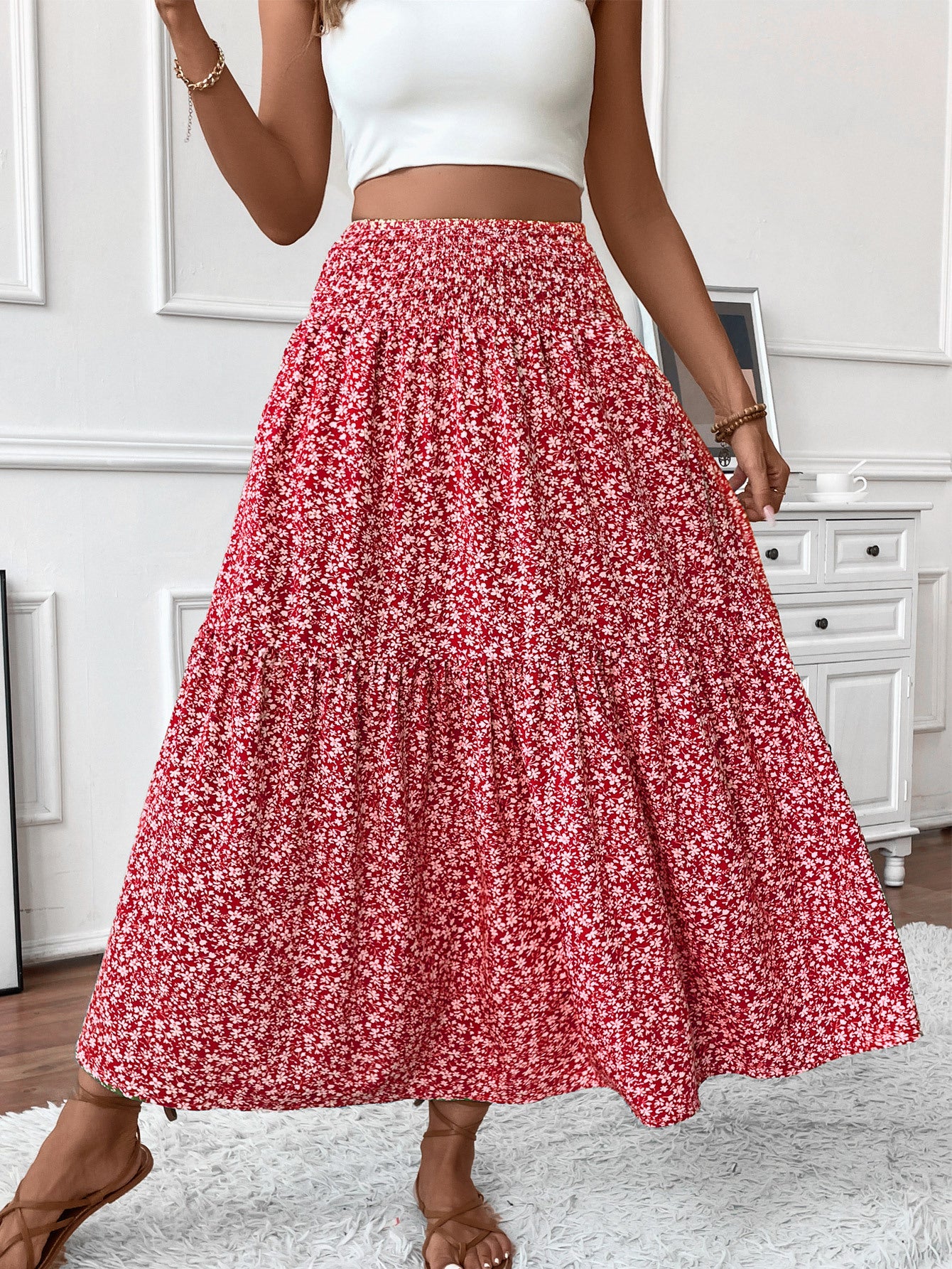 Floral Print A-Line Long Skirt