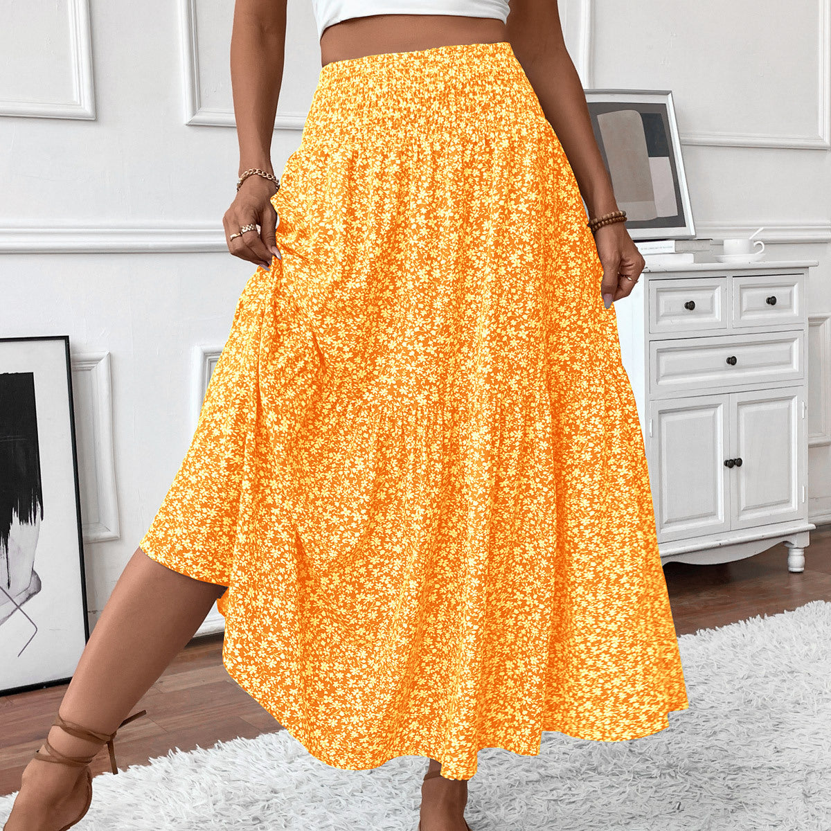 Floral Print A-Line Long Skirt