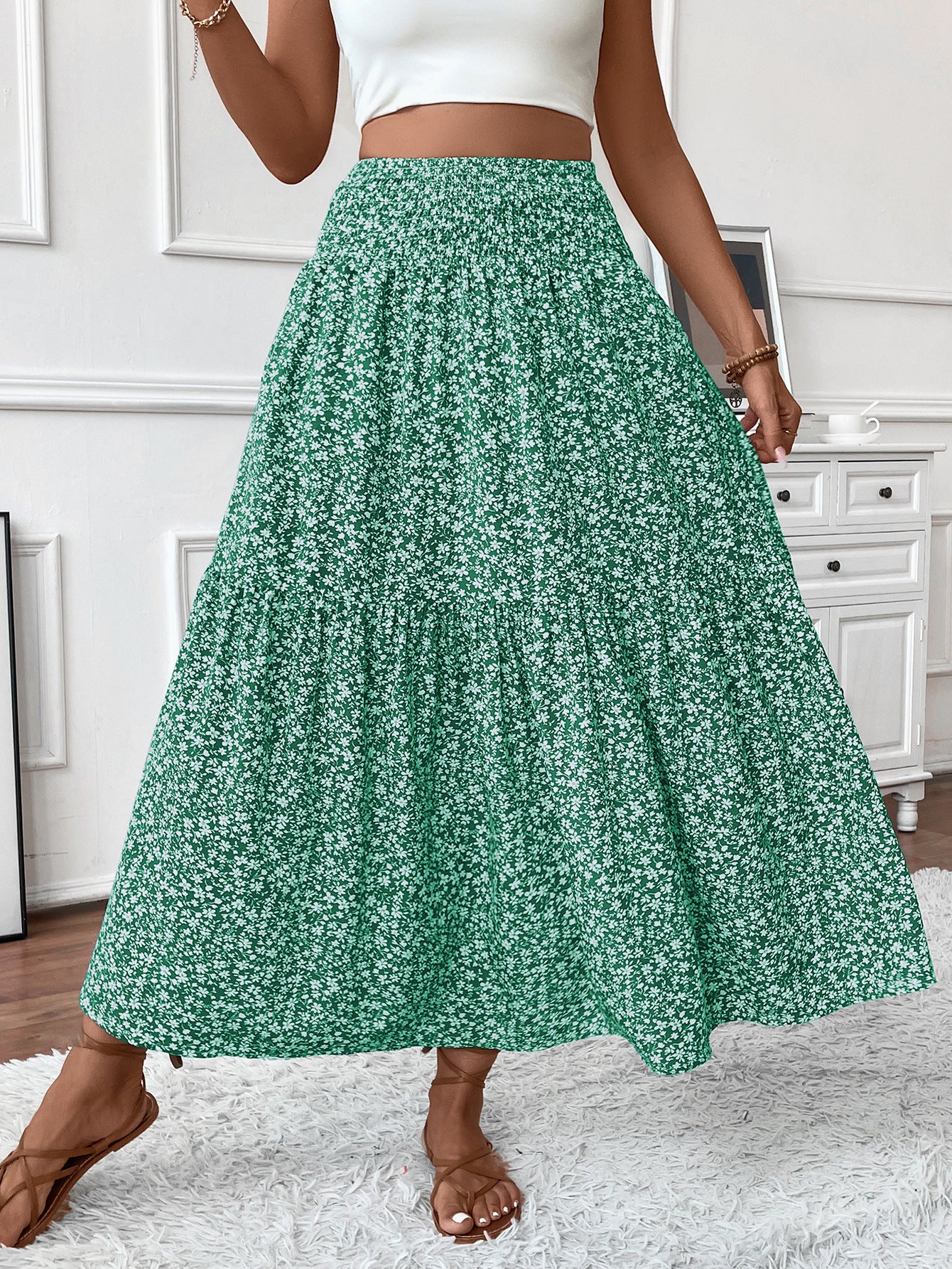 Floral Print A-Line Long Skirt