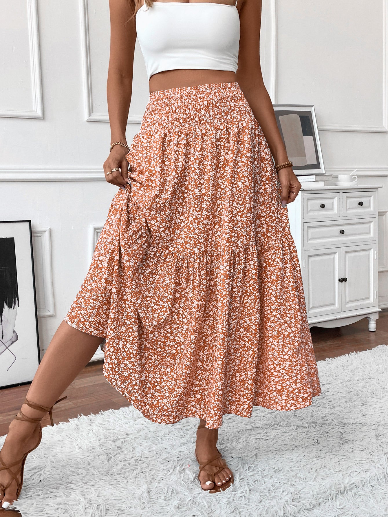 Floral Print A-Line Long Skirt