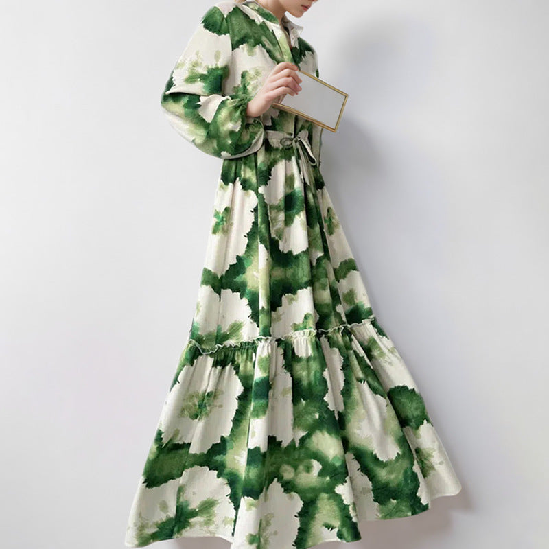 Floral Print A-Line Long Sleeve Dress