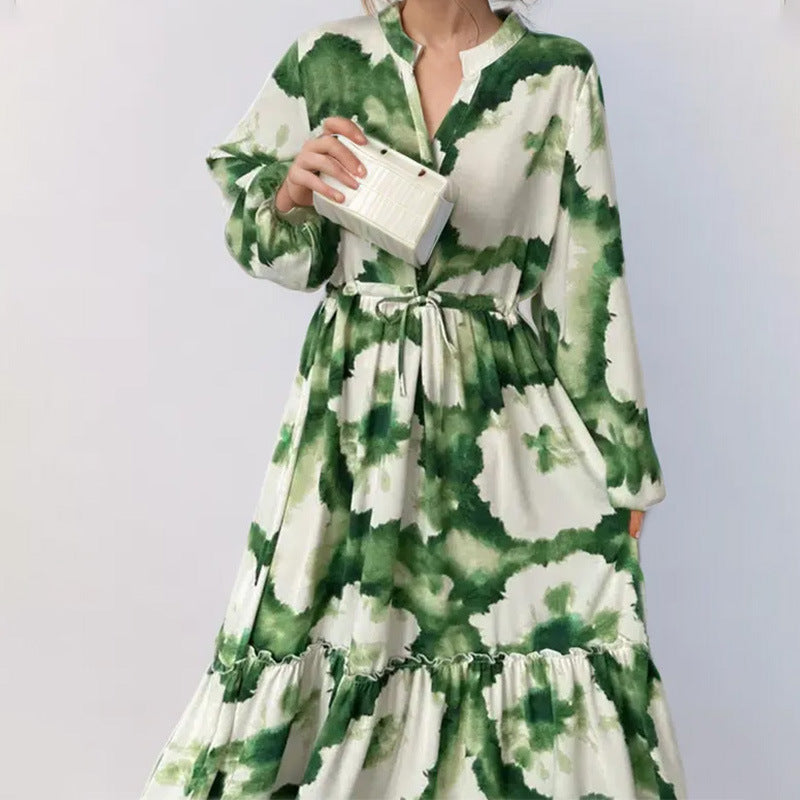 Floral Print A-Line Long Sleeve Dress