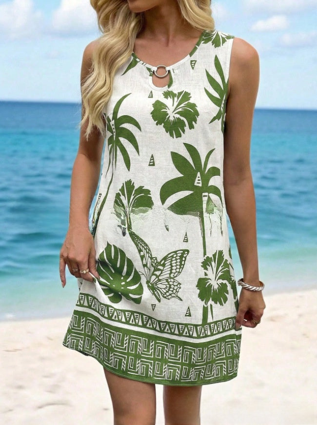 Floral Print A-Line Womens Dress