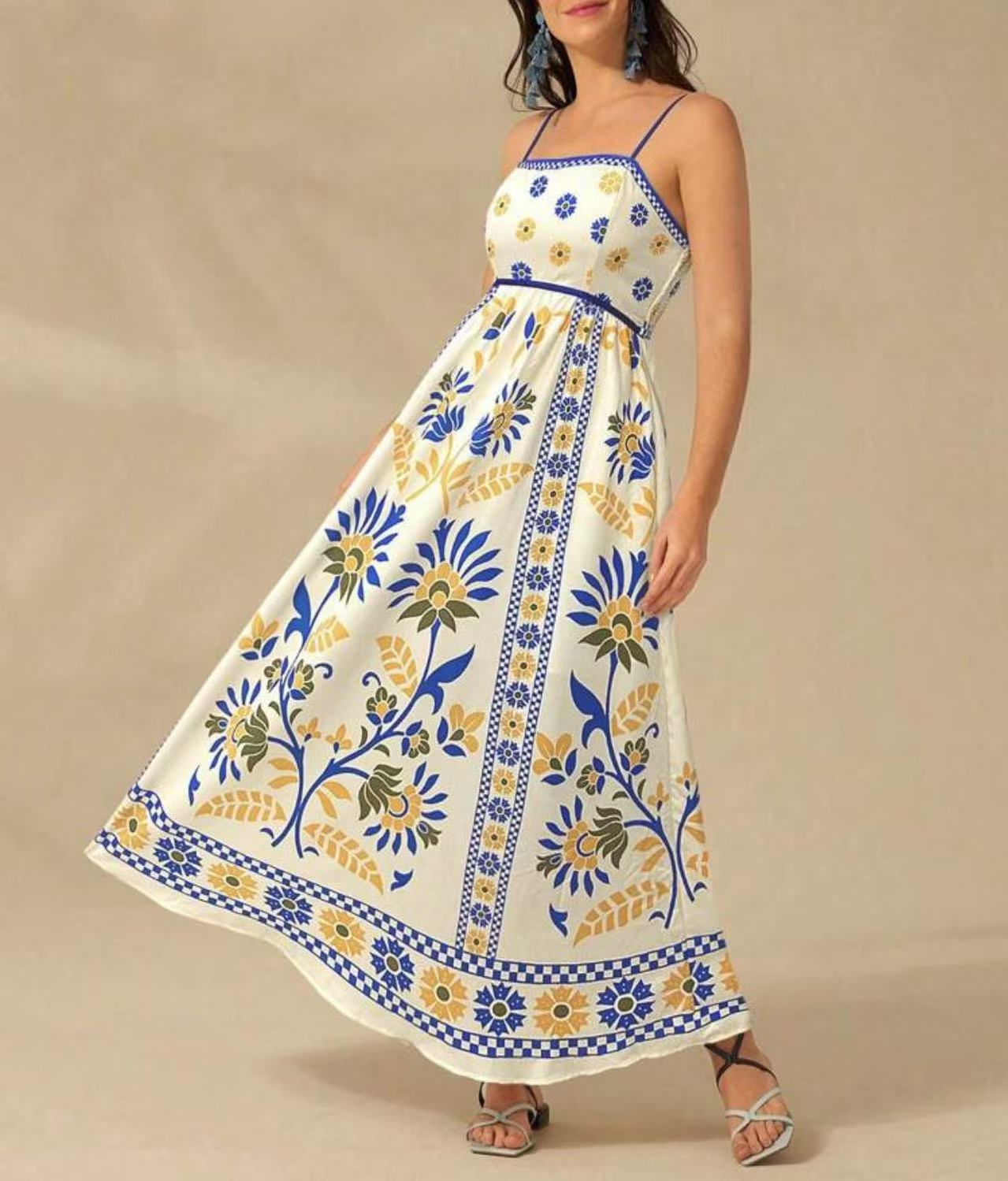 Floral Print Adjustable Strap Sling Dress