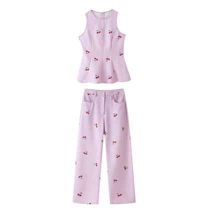 Floral Print Backless Top and High Waist Pants Set