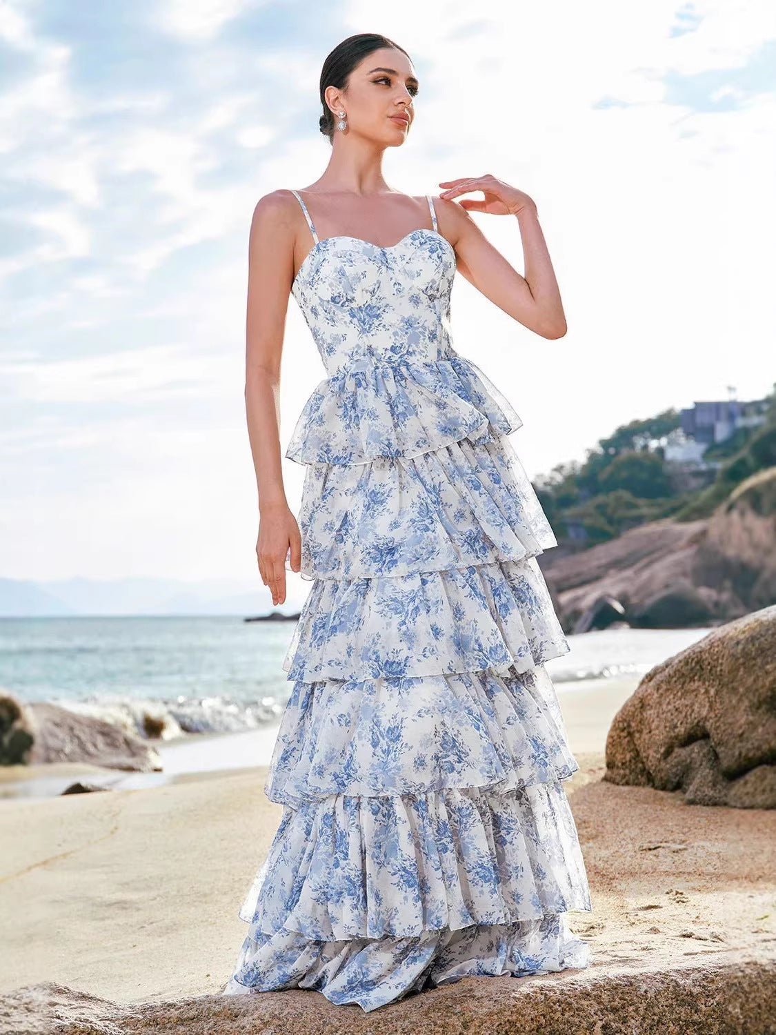 Floral Print Chiffon Dress with Tie Waist