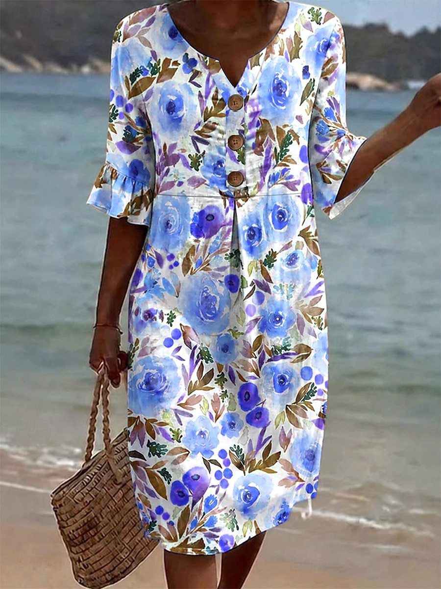 Floral Print Chiffon Maxi Dress with Bell Sleeves