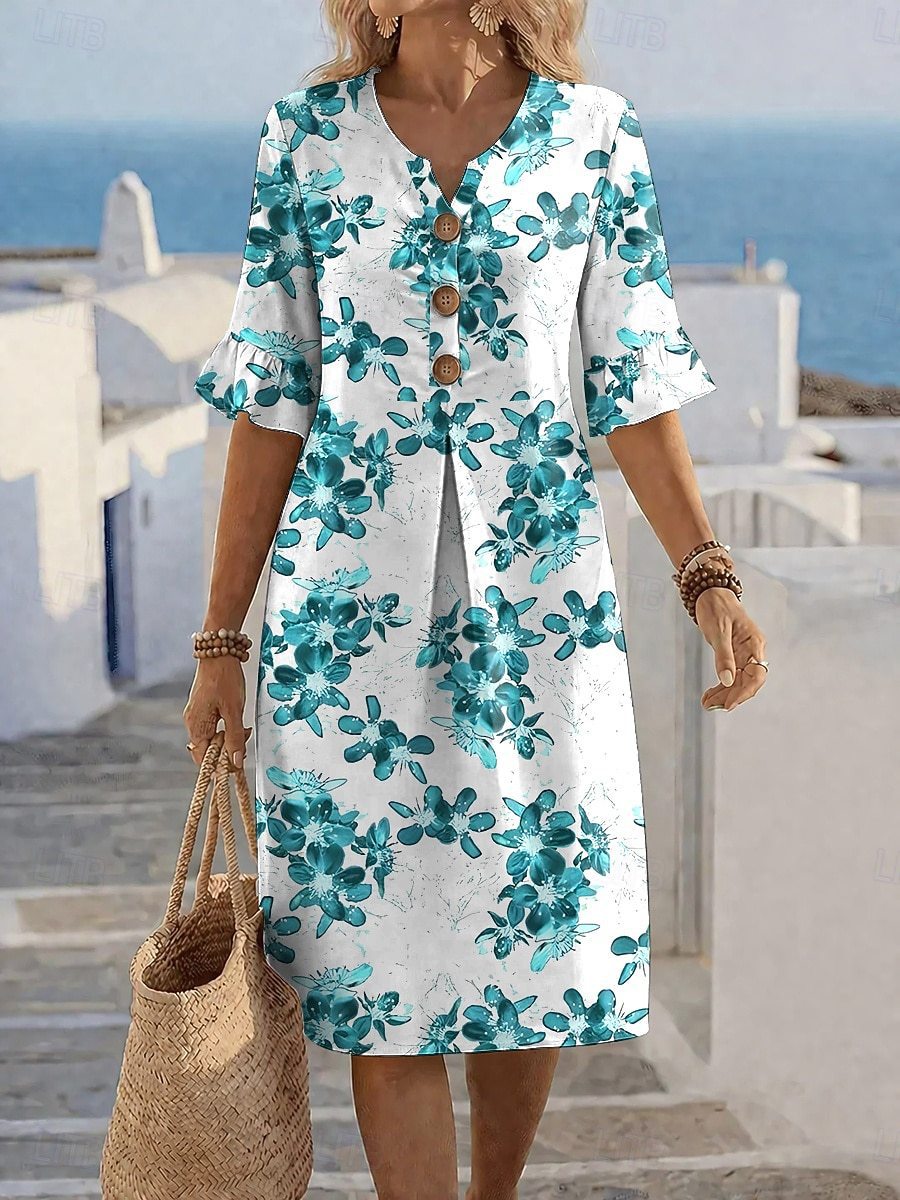 Floral Print Chiffon Maxi Dress with Bell Sleeves