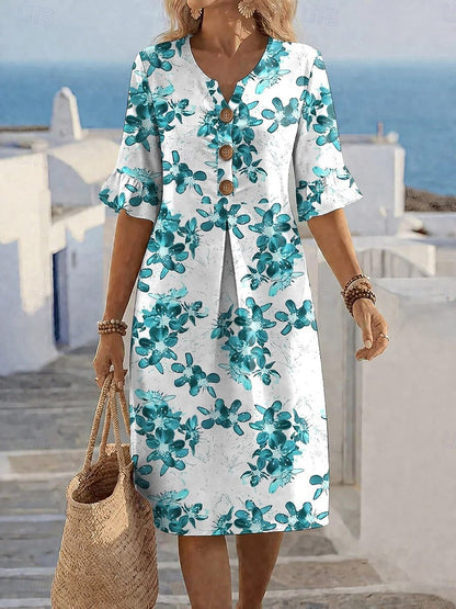 Floral Print Chiffon Maxi Dress with Bell Sleeves