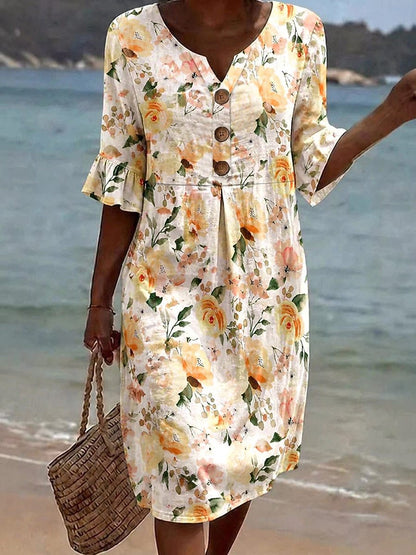 Floral Print Chiffon Maxi Dress with Bell Sleeves