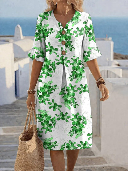Floral Print Chiffon Maxi Dress with Bell Sleeves