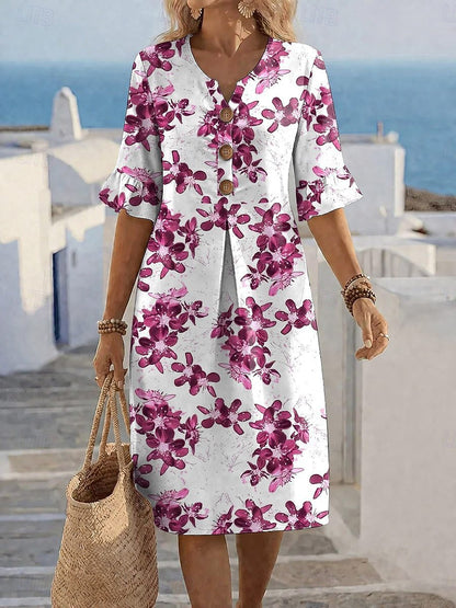 Floral Print Chiffon Maxi Dress with Bell Sleeves