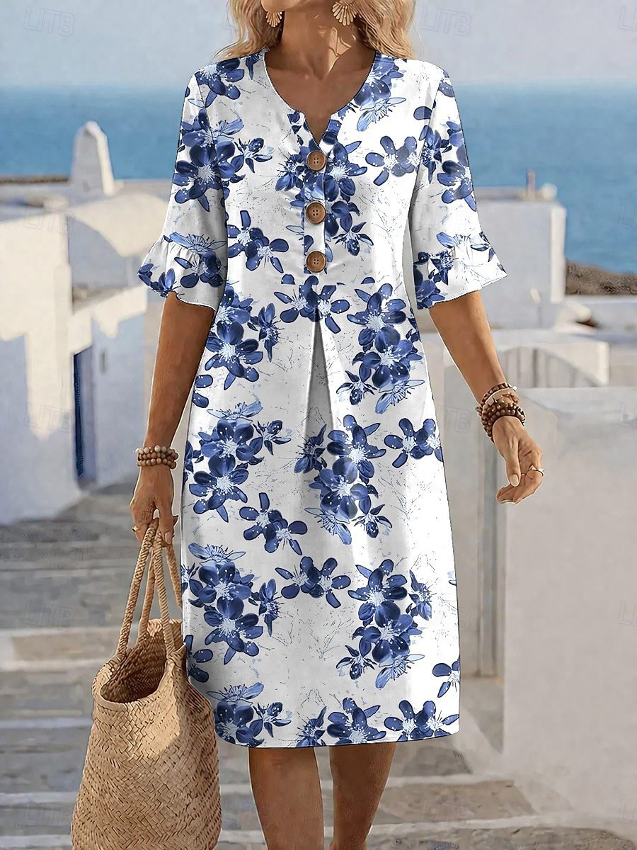 Floral Print Chiffon Maxi Dress with Bell Sleeves