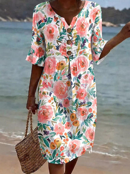 Floral Print Chiffon Maxi Dress with Bell Sleeves