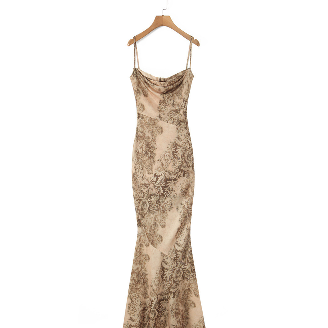 Floral Print Chiffon Mermaid Evening Gown