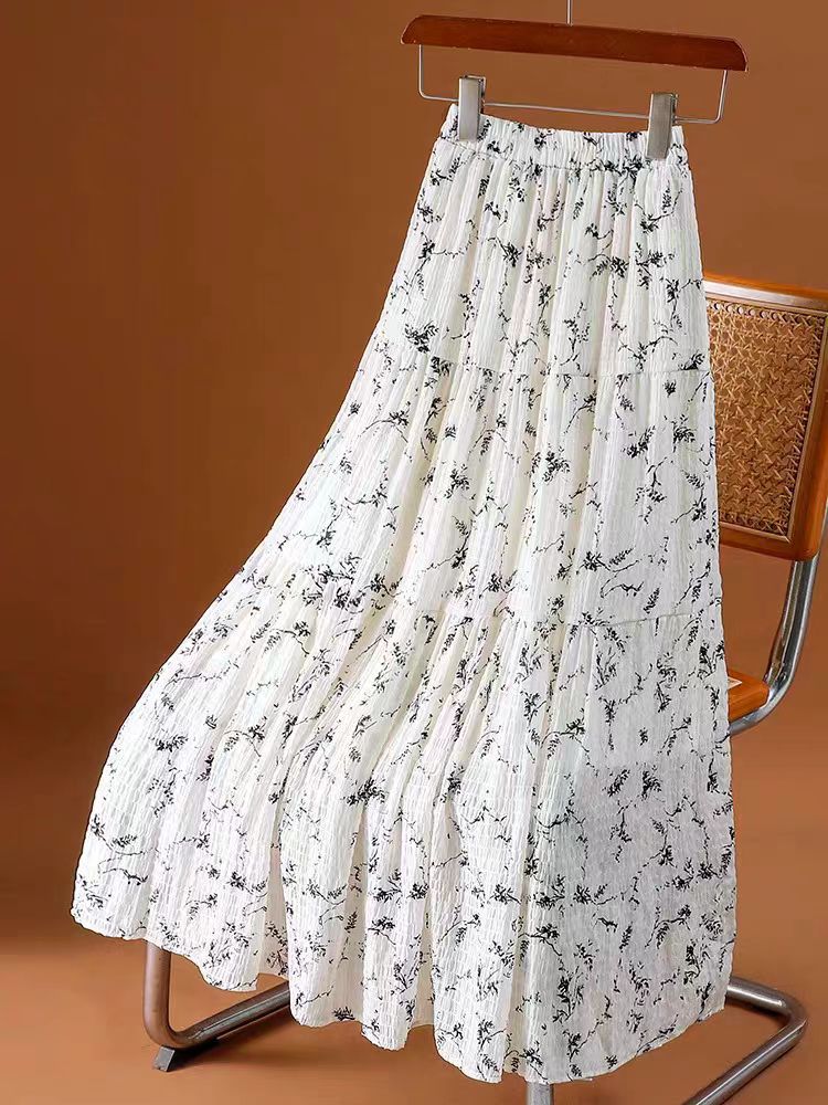 Floral Print Chiffon Midi Skirt