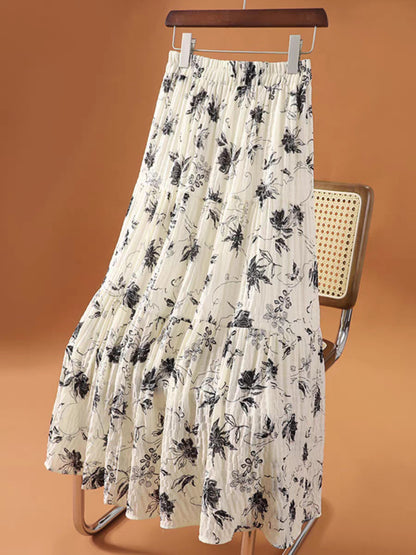 Floral Print Chiffon Midi Skirt