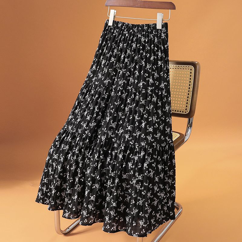 Floral Print Chiffon Midi Skirt