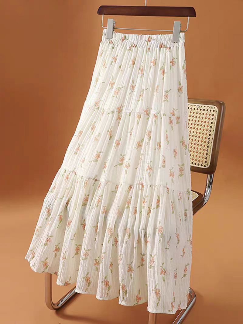 Floral Print Chiffon Midi Skirt