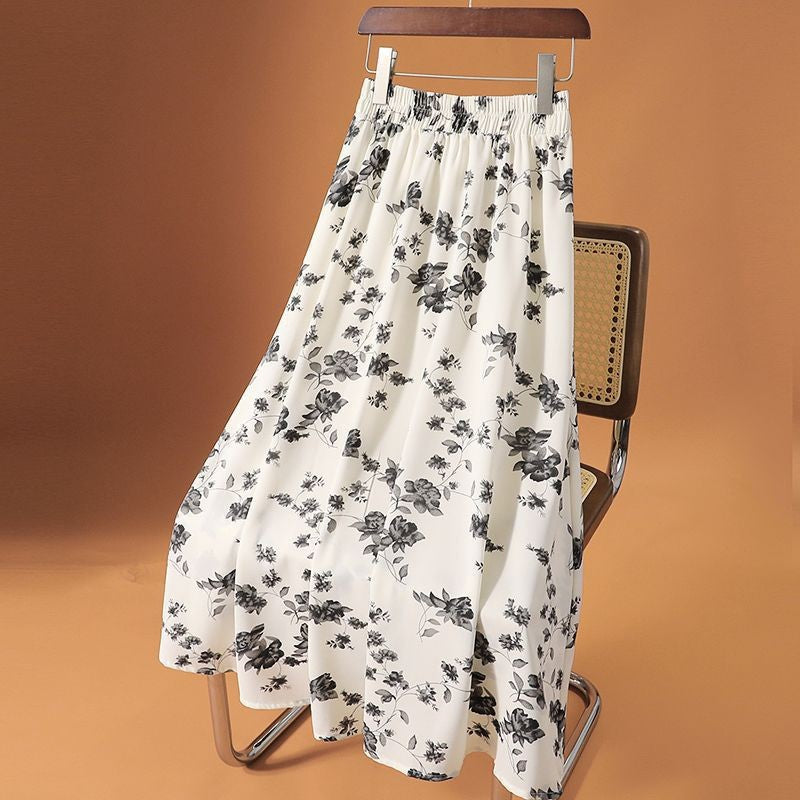 Floral Print Chiffon Midi Skirt