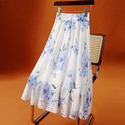 Floral Print Chiffon Midi Skirt