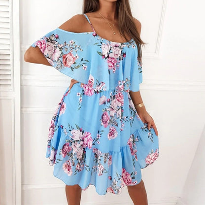 Floral Print Chiffon Off-Shoulder Dress