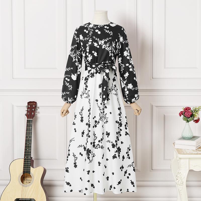 Floral print contrast-colored dress