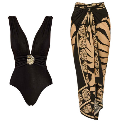 Floral Print Deep V One-Piece Swimsuit