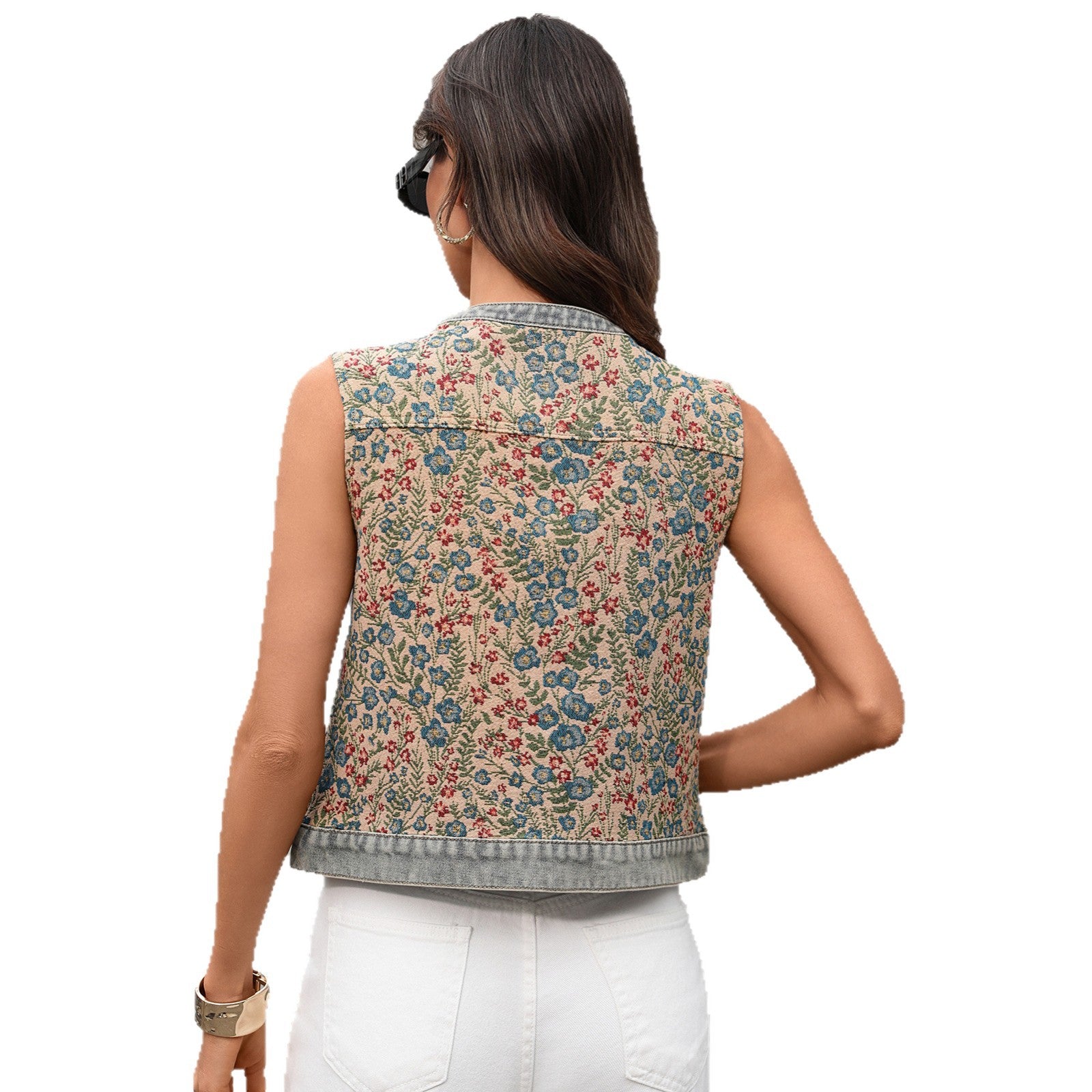 Floral Print Denim Vest