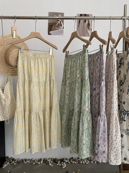 Floral Print Elastic Waist Midi Skirt