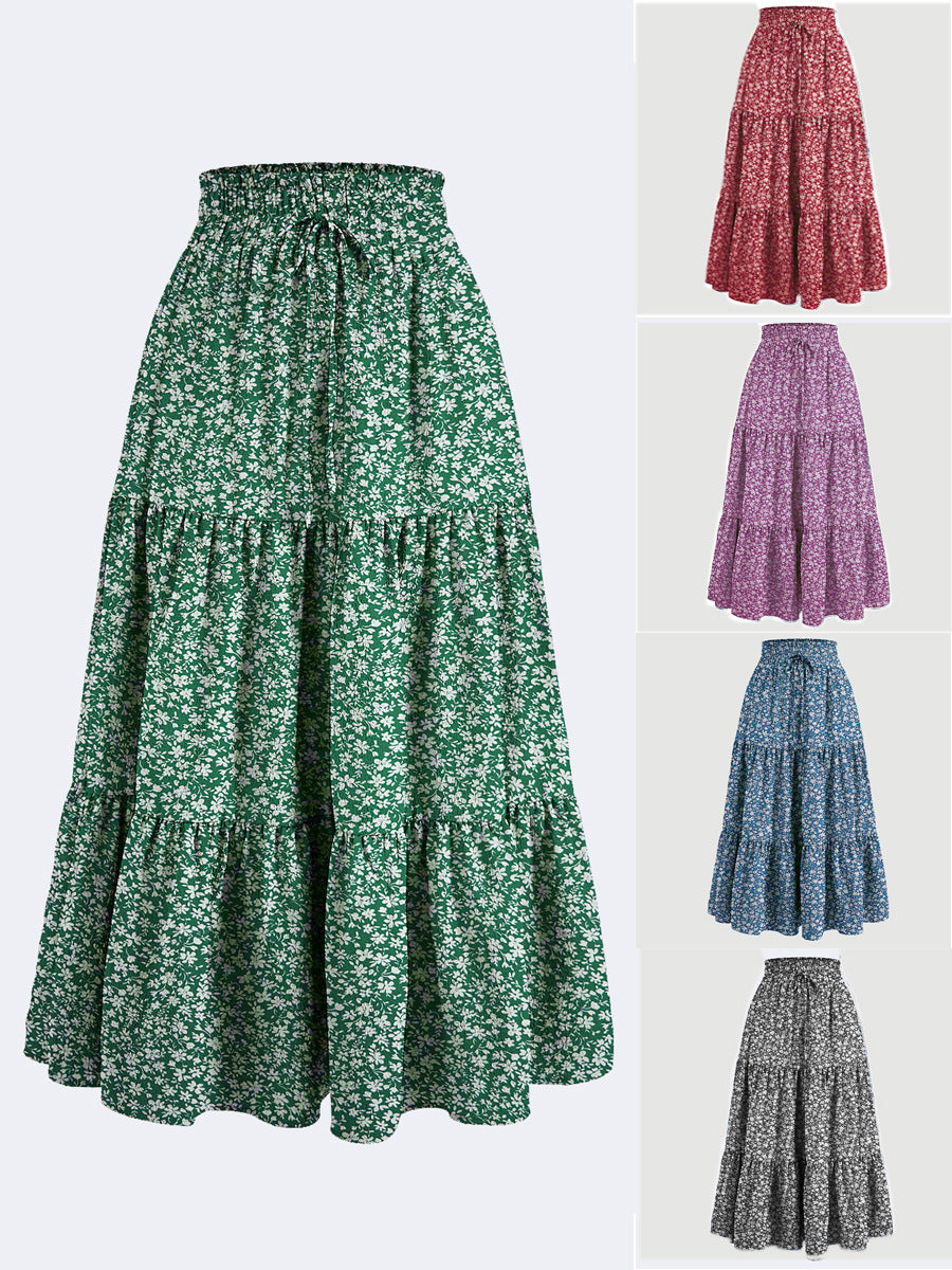 Floral Print Elastic Waist Skirt