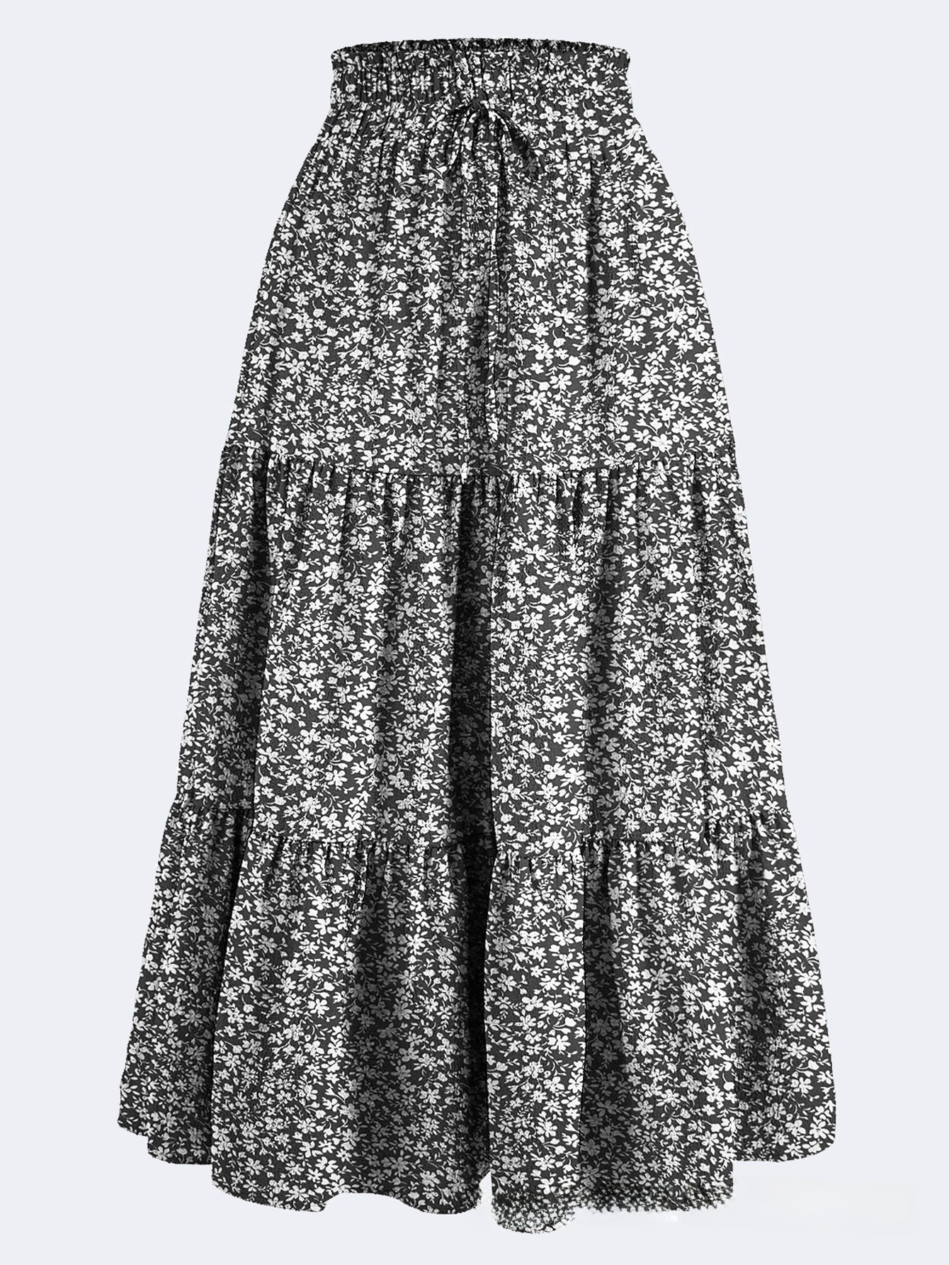 Floral Print Elastic Waist Skirt