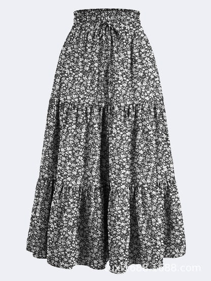 Floral Print Elastic Waist Skirt