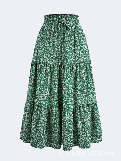 Floral Print Elastic Waist Skirt