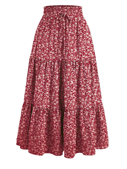 Floral Print Elastic Waist Skirt