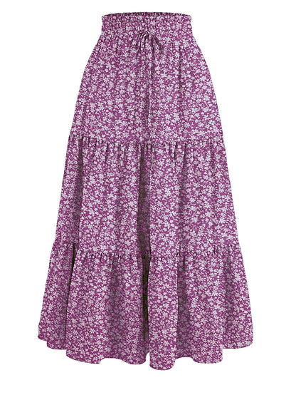 Floral Print Elastic Waist Skirt