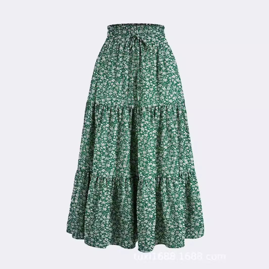 Floral Print Elastic Waist Skirt