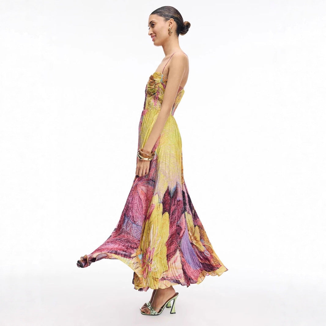Floral Print Halter Neck Evening Dress