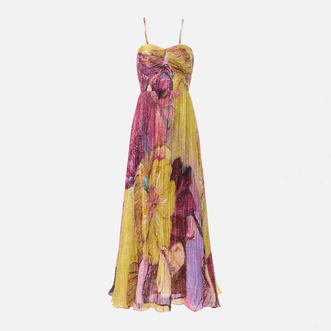 Floral Print Halter Neck Evening Dress