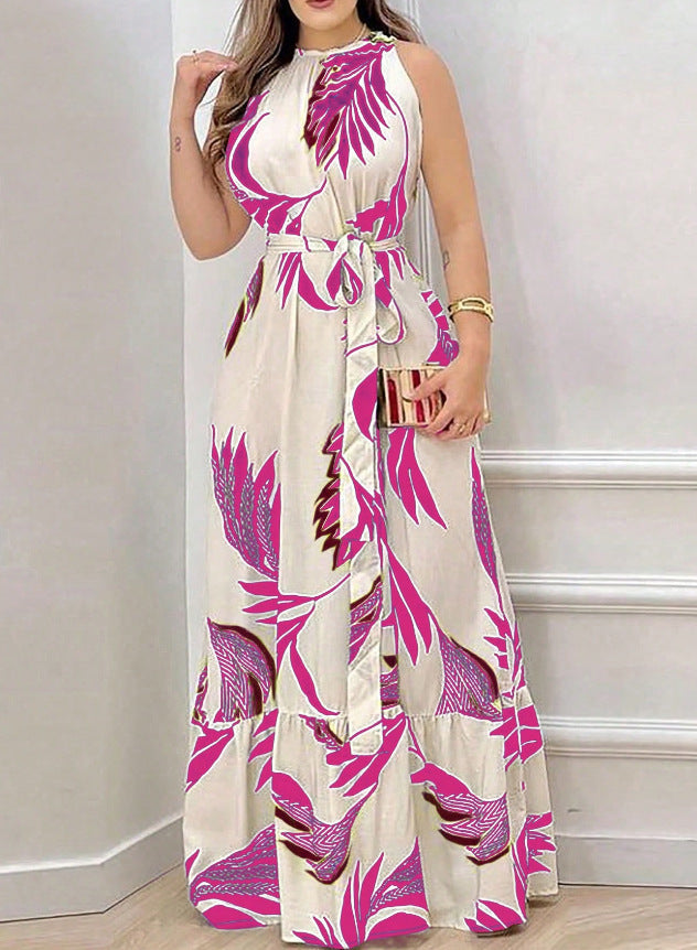 Floral Print Halter Neck Ruffle Dress