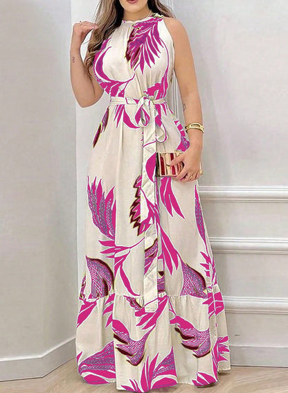 Floral Print Halter Neck Ruffle Dress