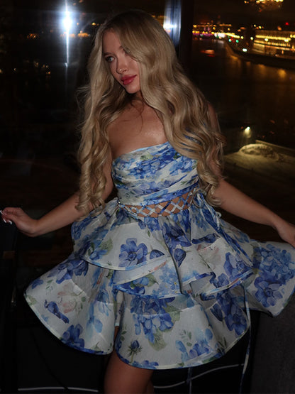 Floral Print Halterneck Cake Dress
