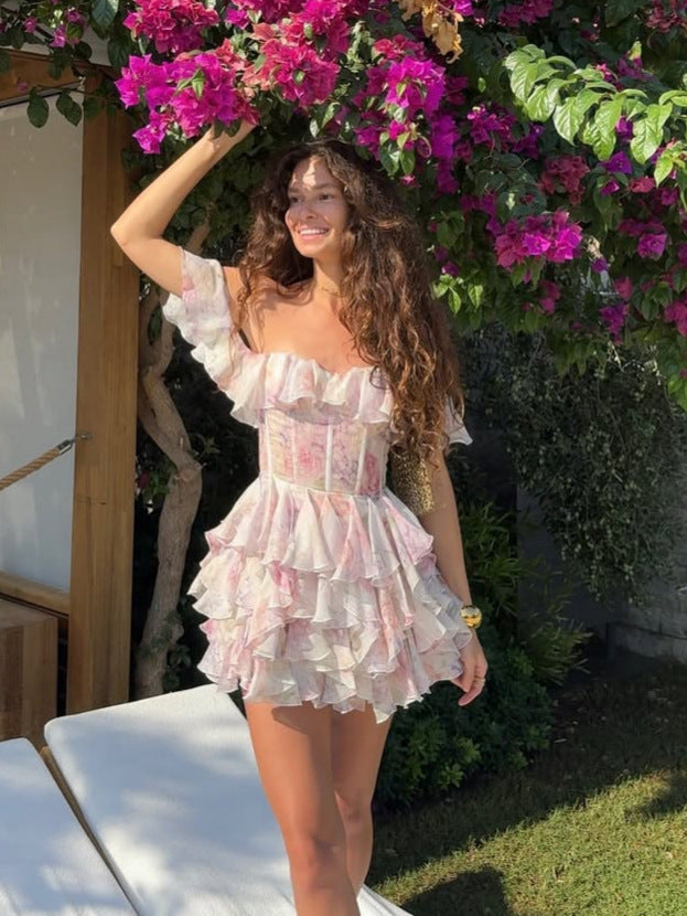 Floral Print Halterneck Cake Dress